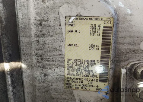 2014 Nissan Maxima 3.5 S/3.5 Sv from USA, damaged, VIN 1N4AA5AP1EC457440